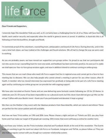 Life Force Cancer Foundation Supporting people dealing with cancer since 1993